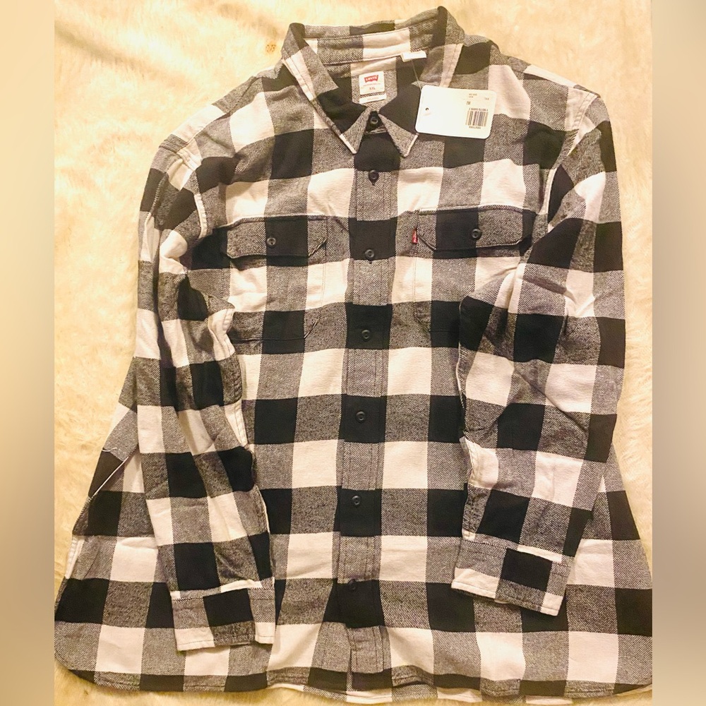Levis MEN Black and White Flannel Button Down Shirt (Multiple Sizes)